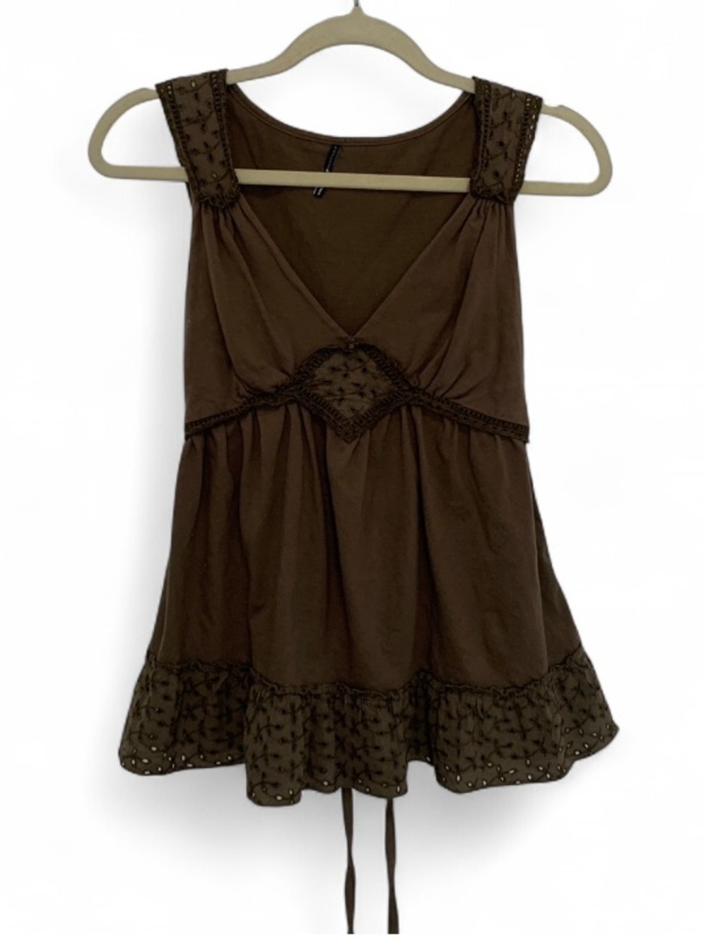 NAF NAF Green Eyelet Trim V-Neck Peplum Tank